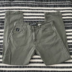 LC King Olive Duck Five-pocket jeans. Mens. Size: 34-32